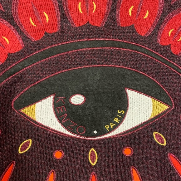 Kenzo Paris Evil Eye Crewneck Sweater Sz Medium Wool Blend Burgundy Embroidered - Picture 4 of 16